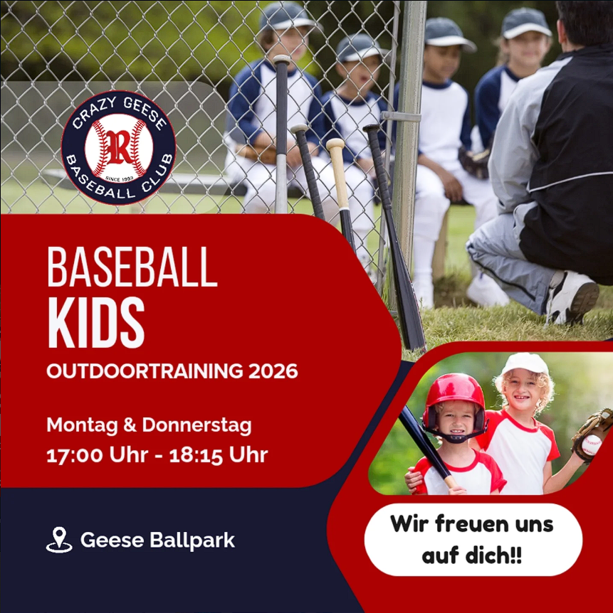 Baseball Kids Outdoortraining 2026 – Montag & Donnerstag, 17:00–18:15 Uhr im Geese Ballpark